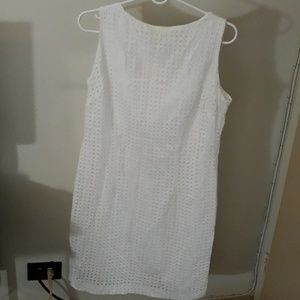 Sleeveless White Perforated Knee Length Dress